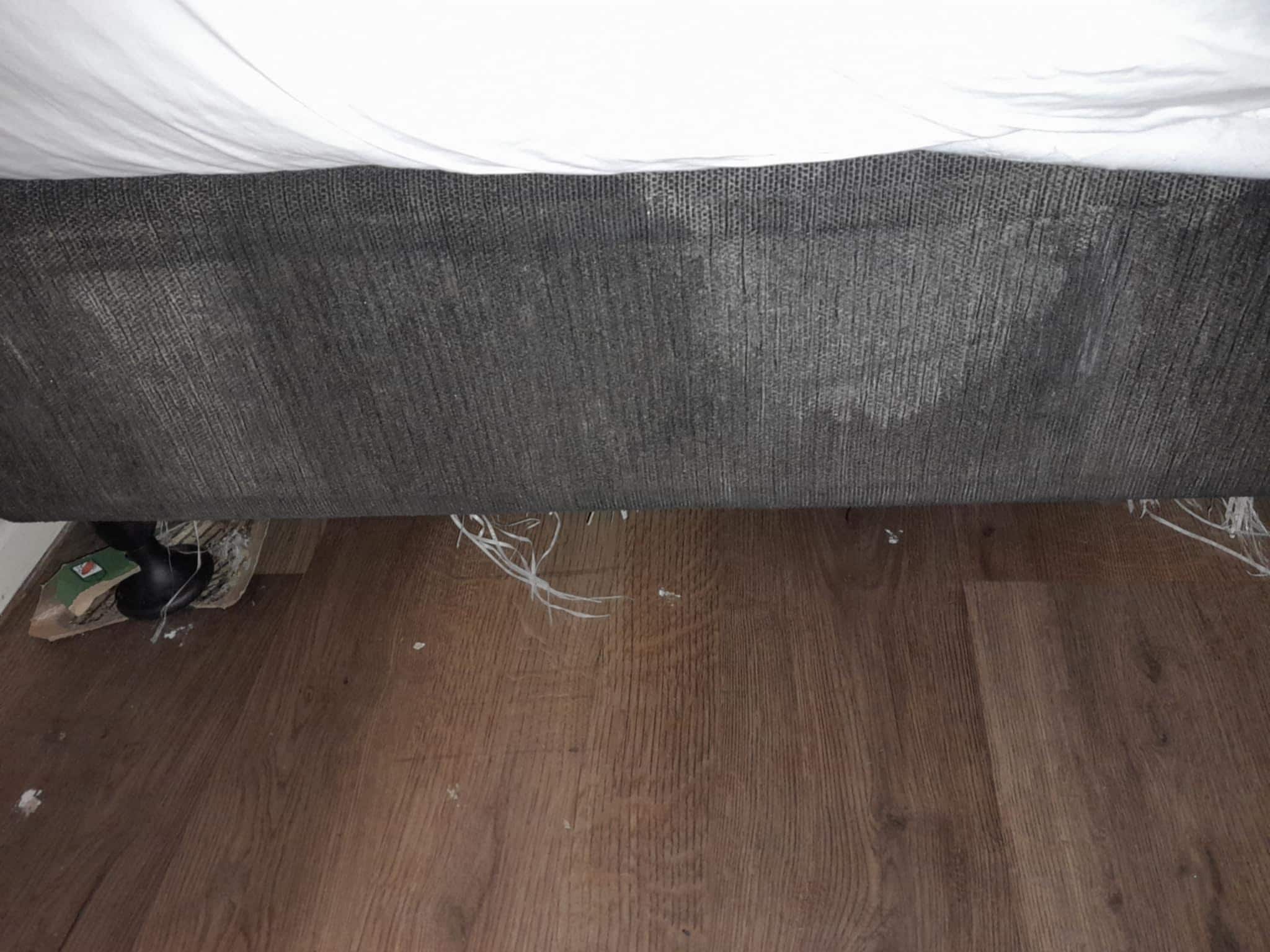 Underneath the bed with broken leg
