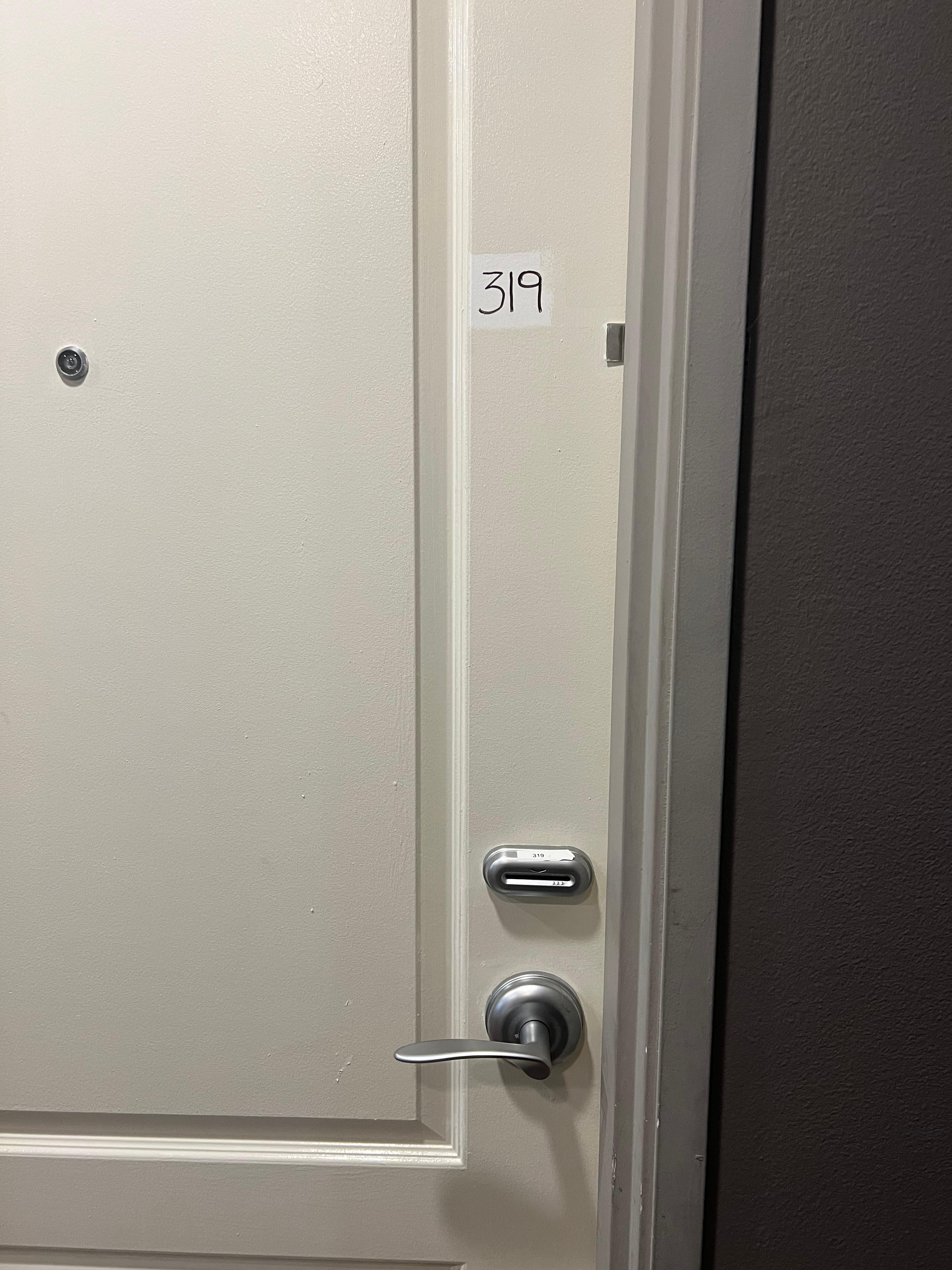 Room number written in sharpie
