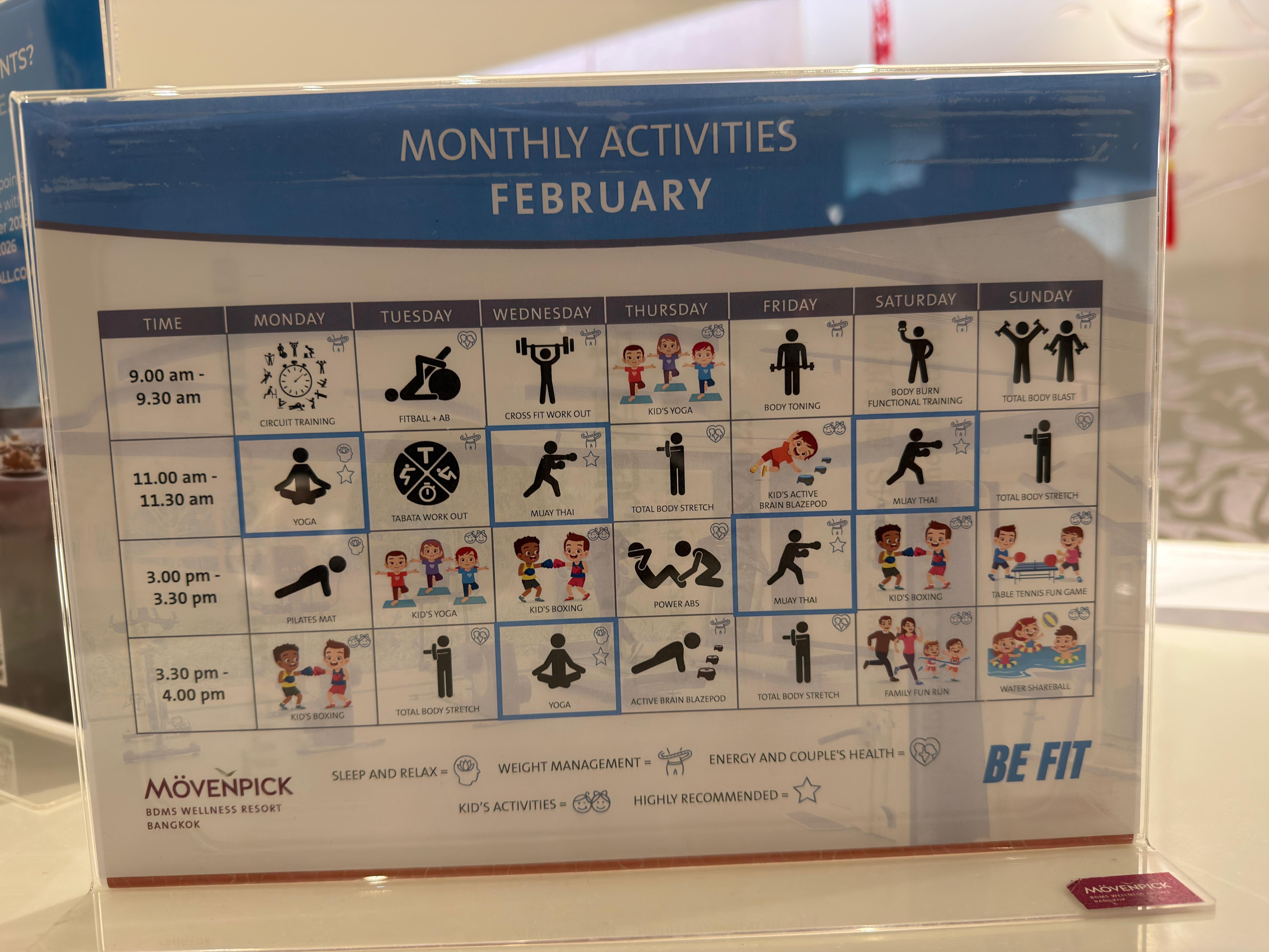 Exercise class schedule 