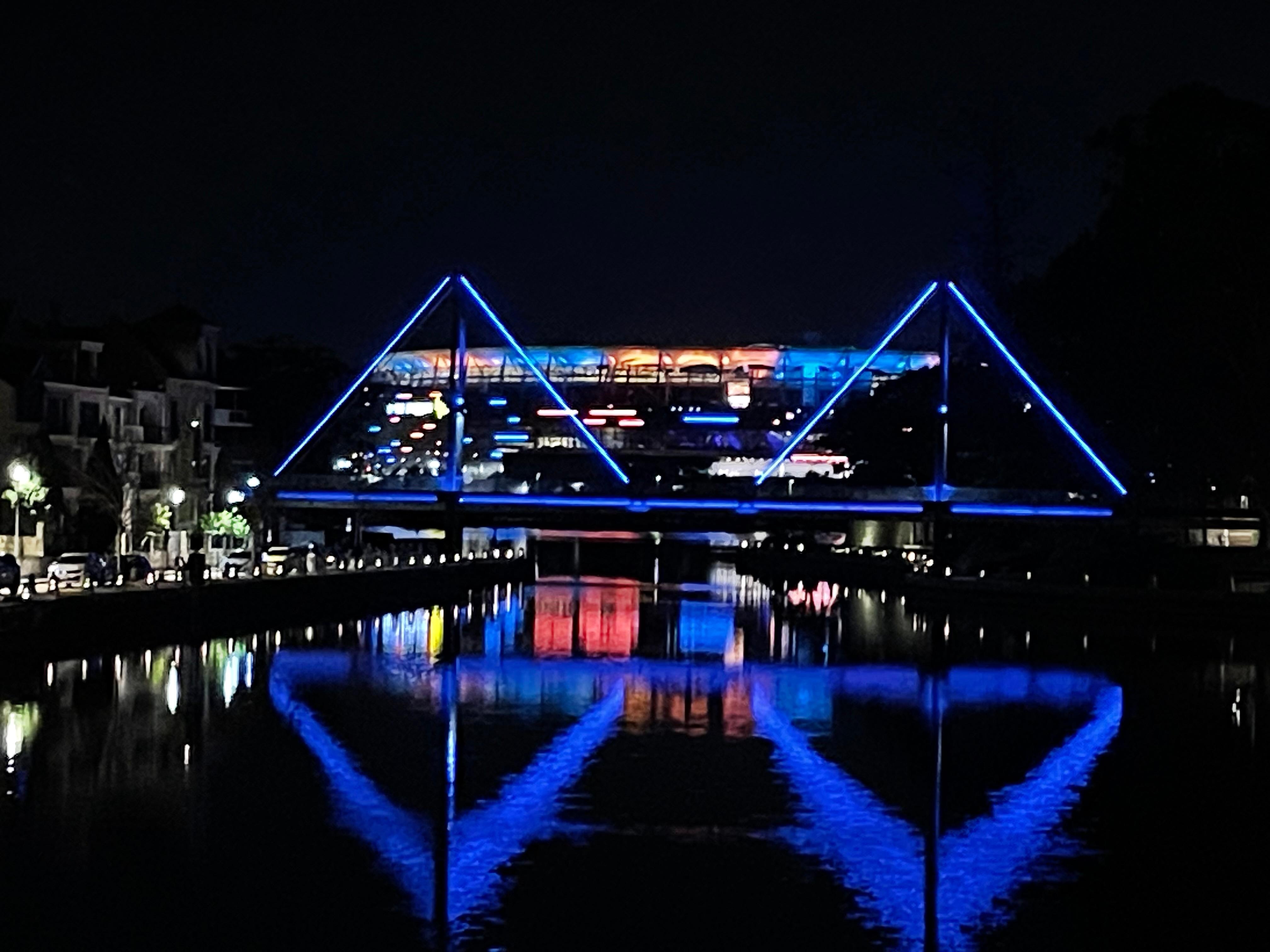 Bridge and Optus at night 