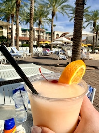 Yummy banana piña colada by the pool
