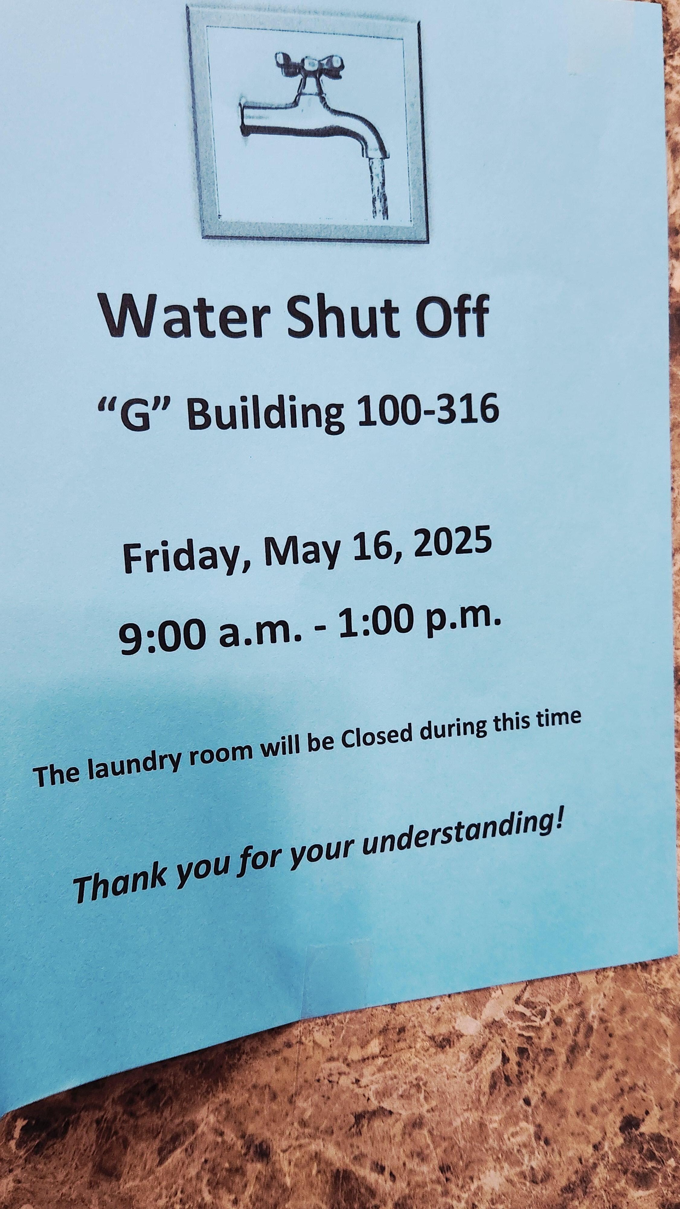 2 days of water shut off during our vacation.