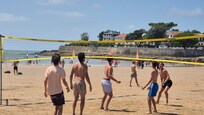 Three of our grandsons playing Volley ball with the locals at Plage de Nauzan
