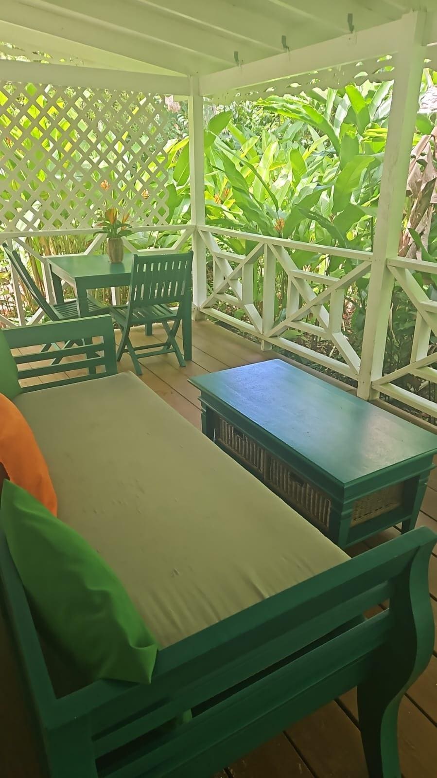 Sitting area outside cottage