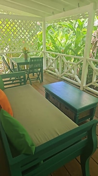 Sitting area outside cottage