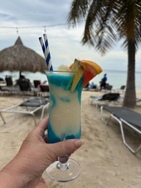 Pino Colada with Blue Curacao - delicious & served right to the beach chair!