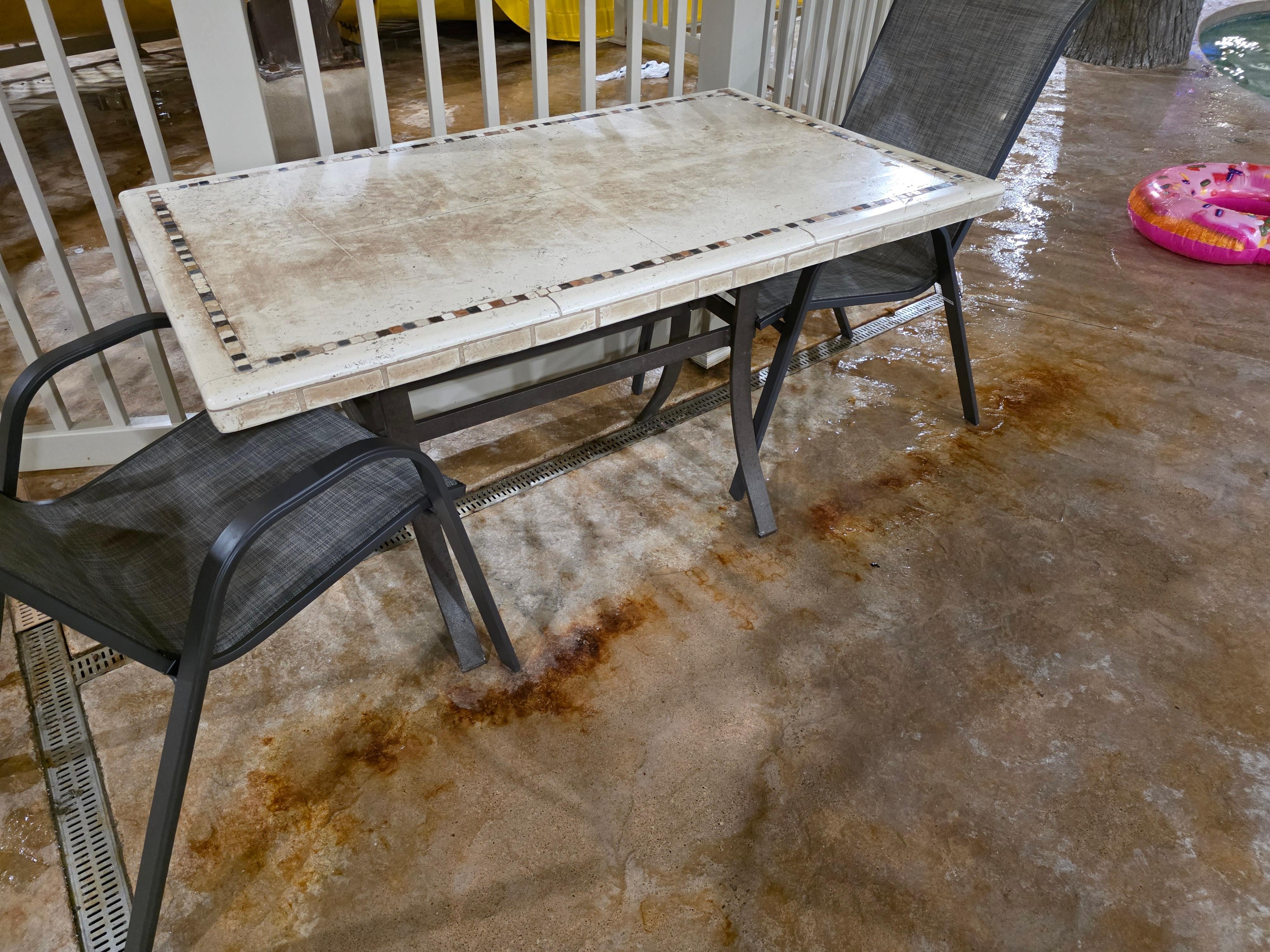 Rusty floor makes the place look uncared for.