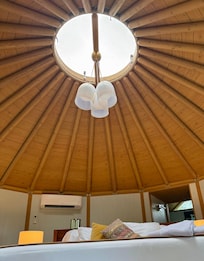 The clear skylight allows you to see the moon and stars from the comfort of bed.