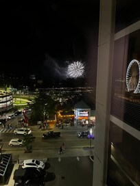 Fireworks from the side elevator window on the 7th floor.