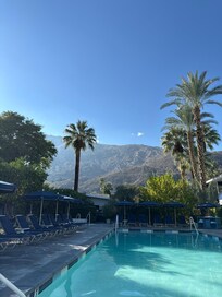 Poor with plenty of chairs and views of the mountains