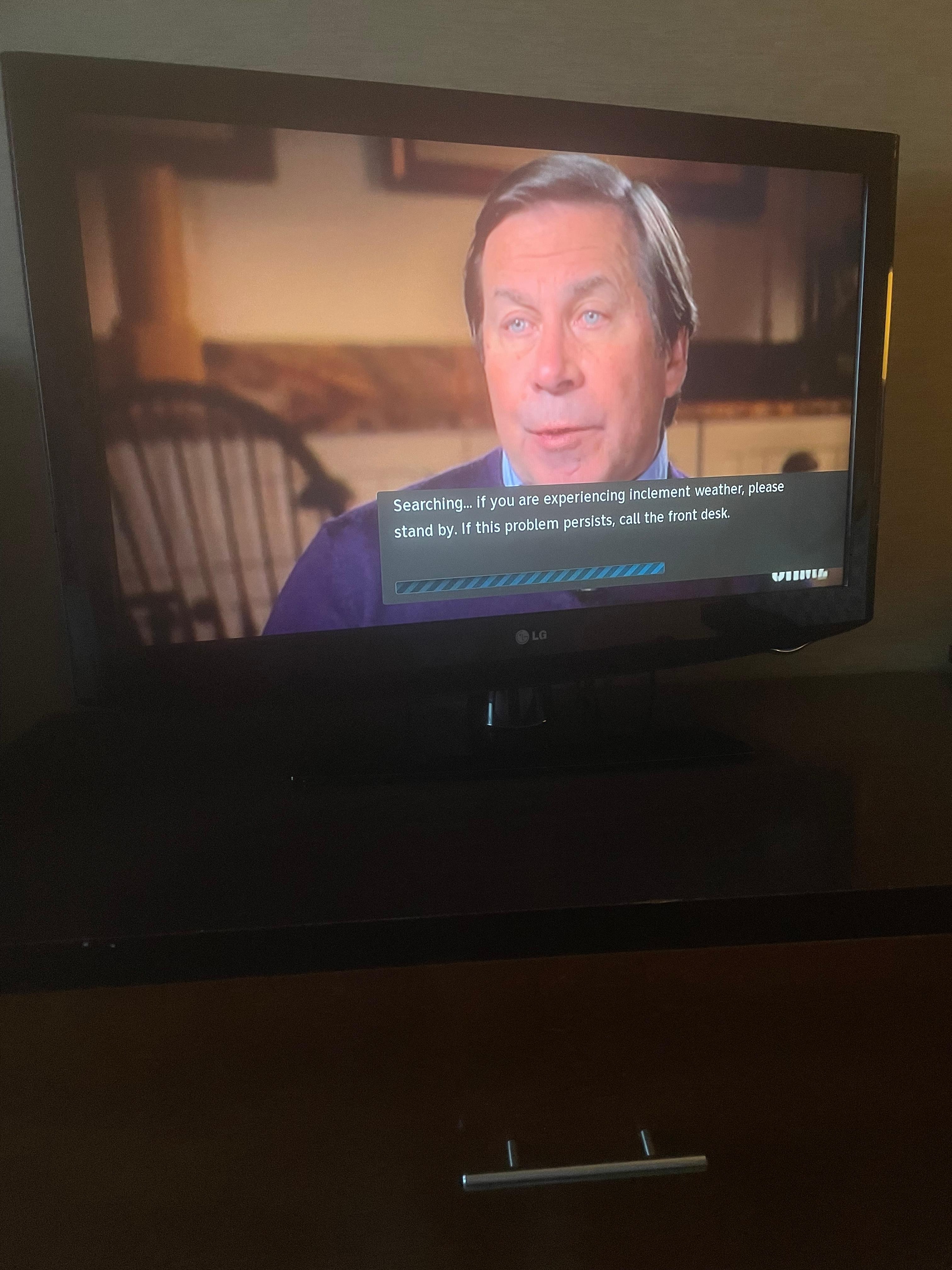 This message appeared on our screen every 5 minutes.  There was NO inclement weather… sunny skies, temperatures in the 70’s.