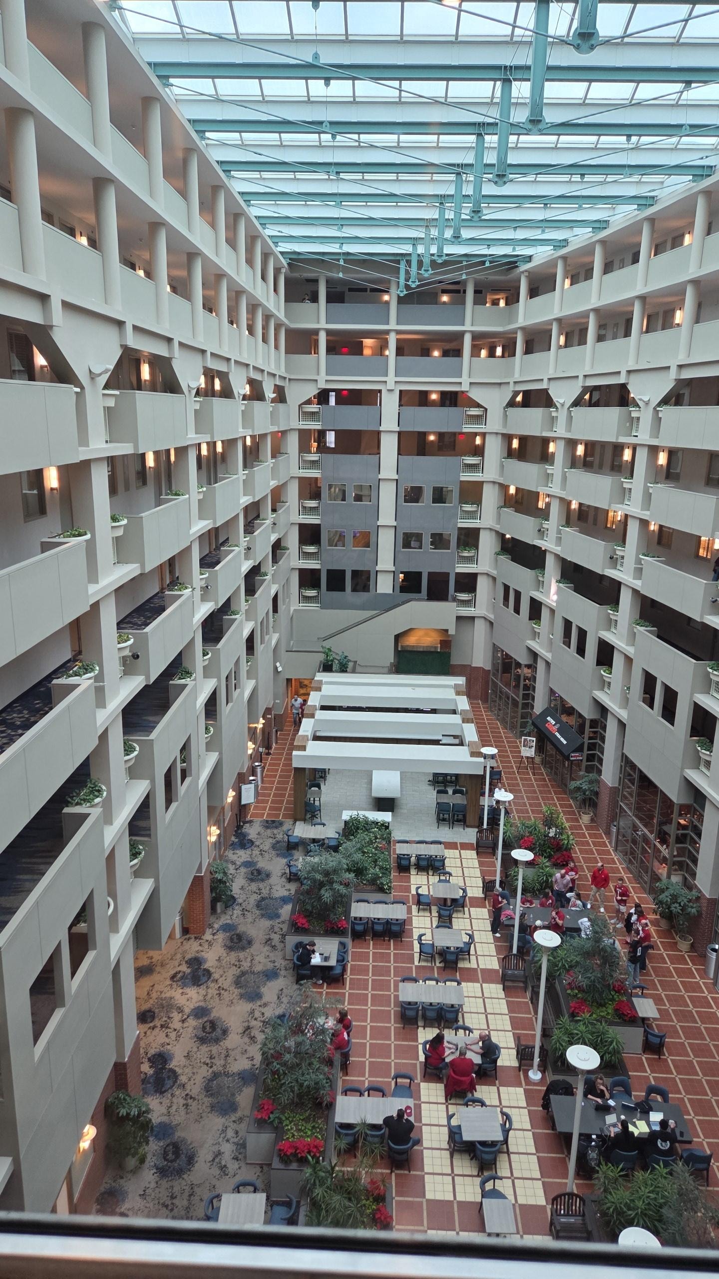 Inside hotel, view from elevator.