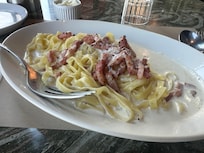 Very good carbonara from the Italian restaurant on the 21st floor.
