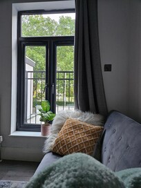 Cosy morning window time looking out on parks