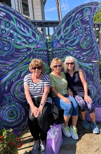 Sisters outside store in Bolton Landing