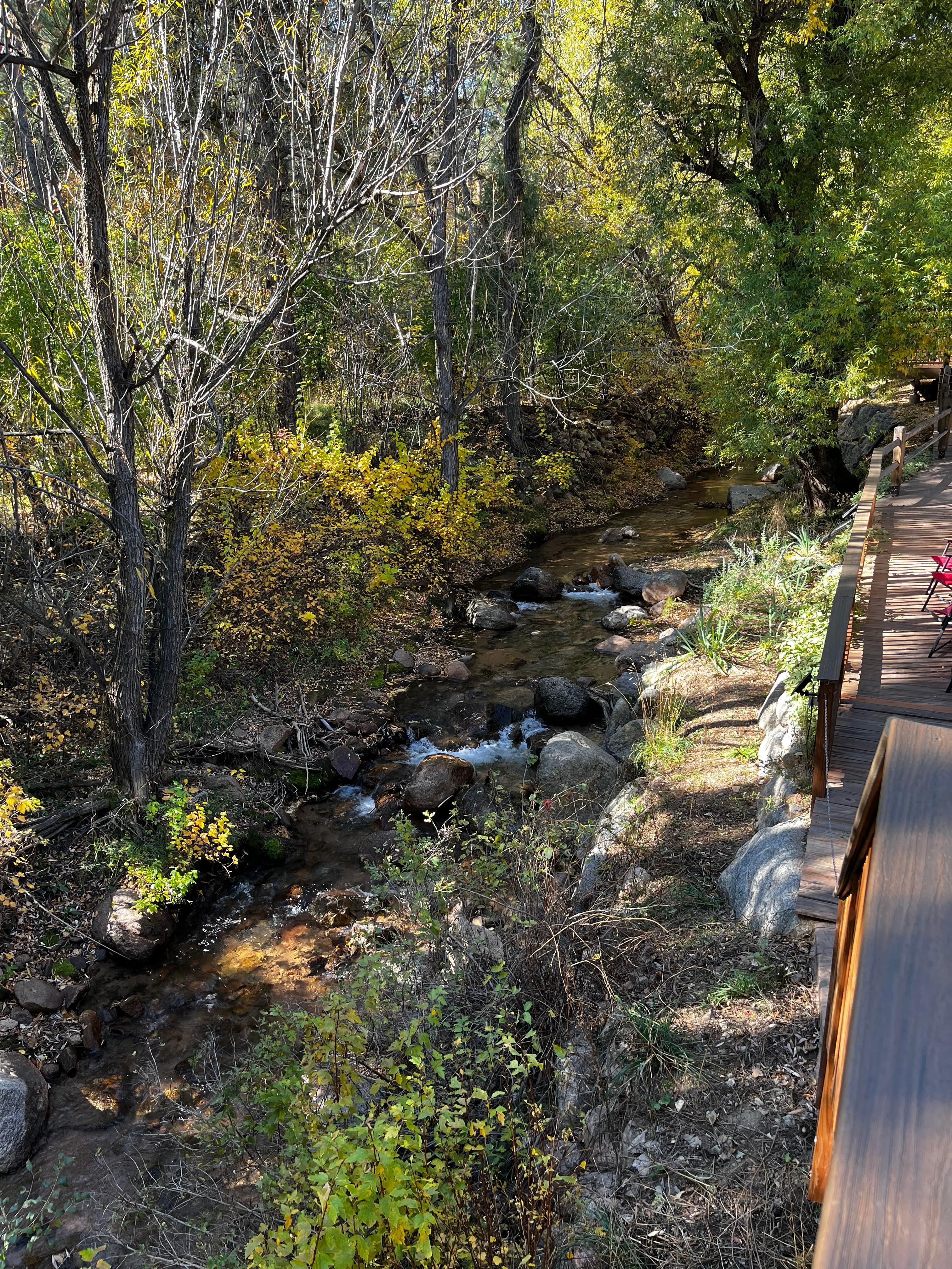 The creek behind the listing is soothing sounds and a delight to watch