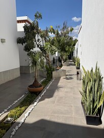 Central walkway between lobby and suites.