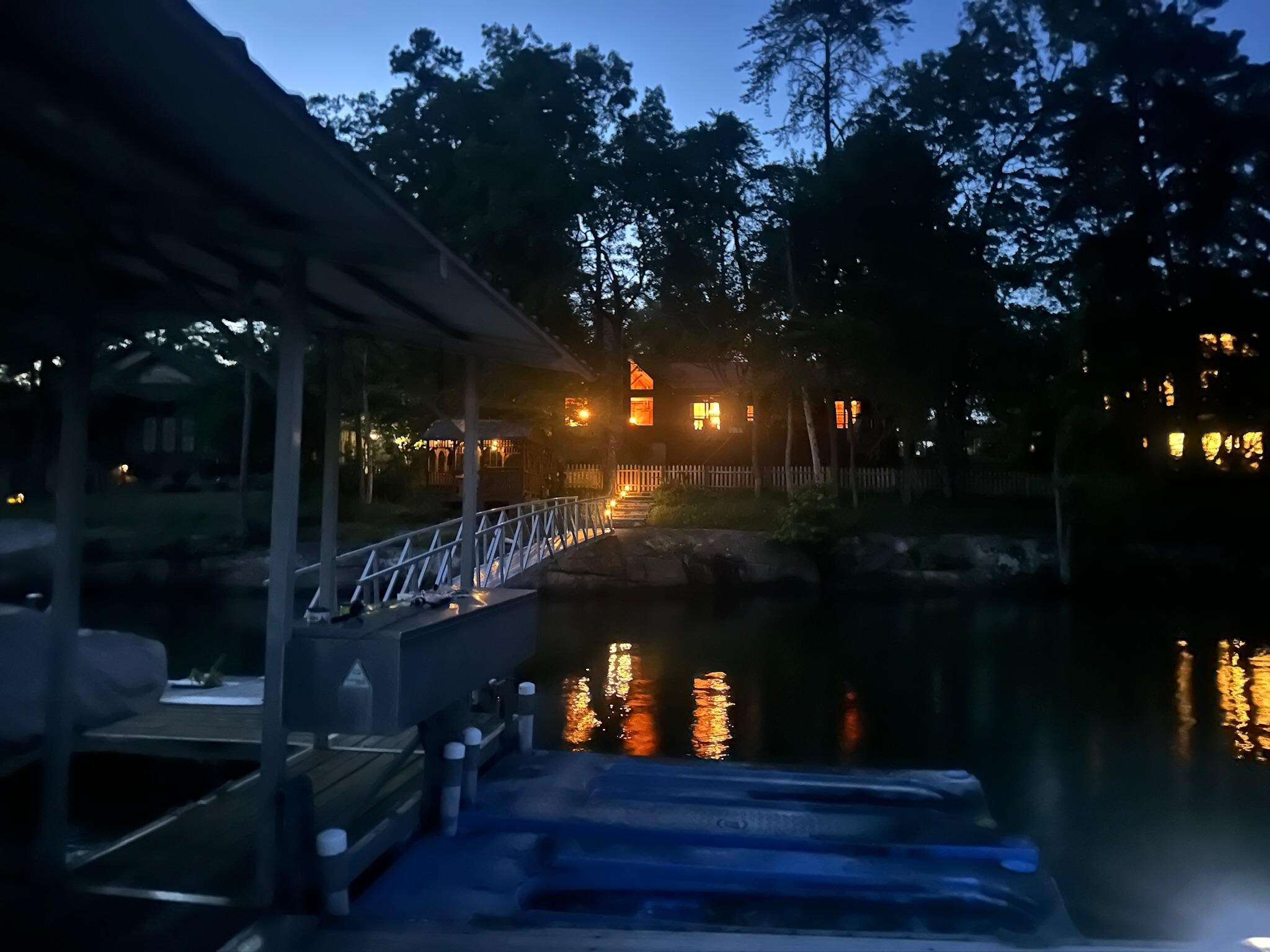 House at night from the dock