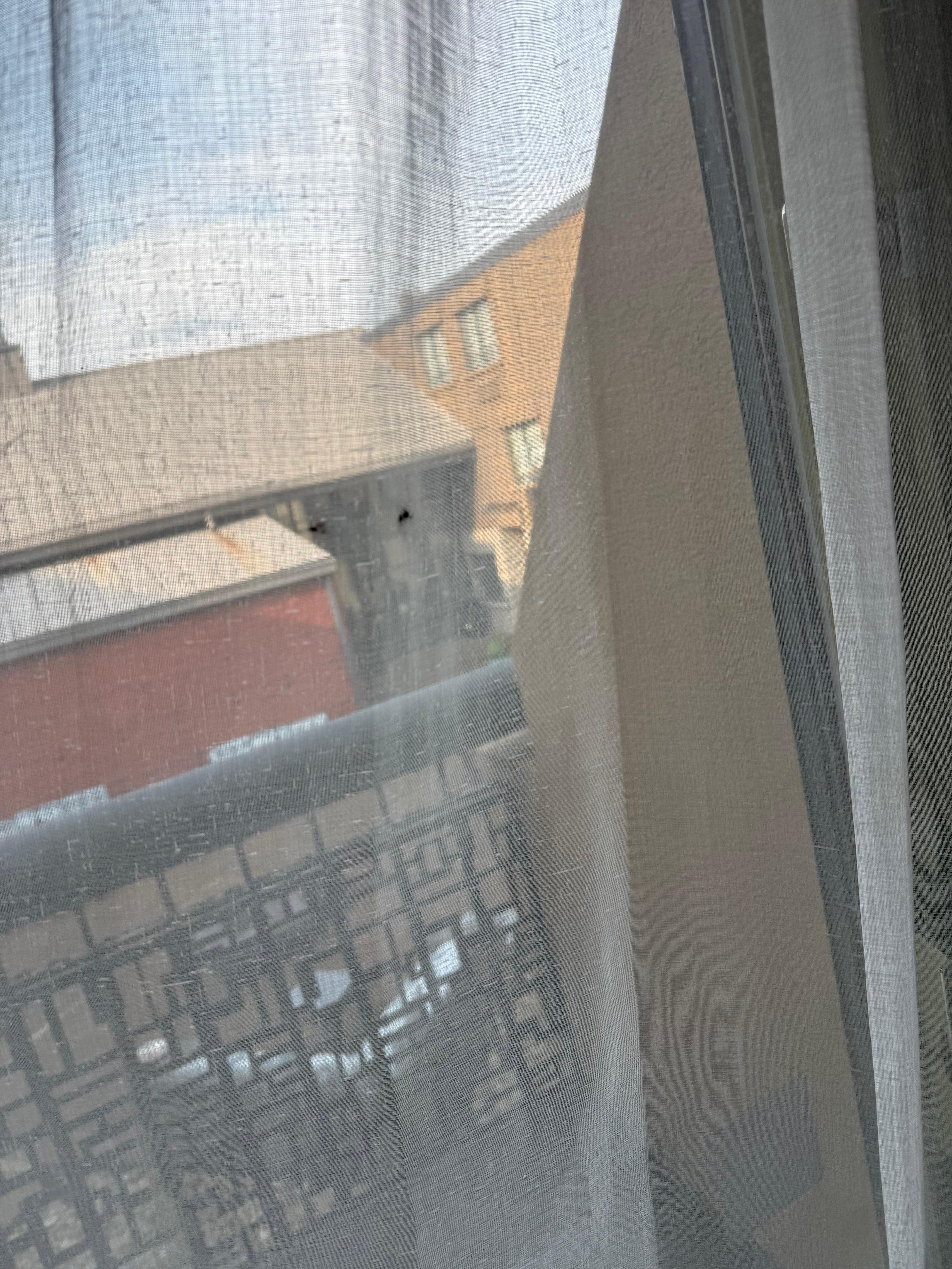 Stained curtain or cigarette burns