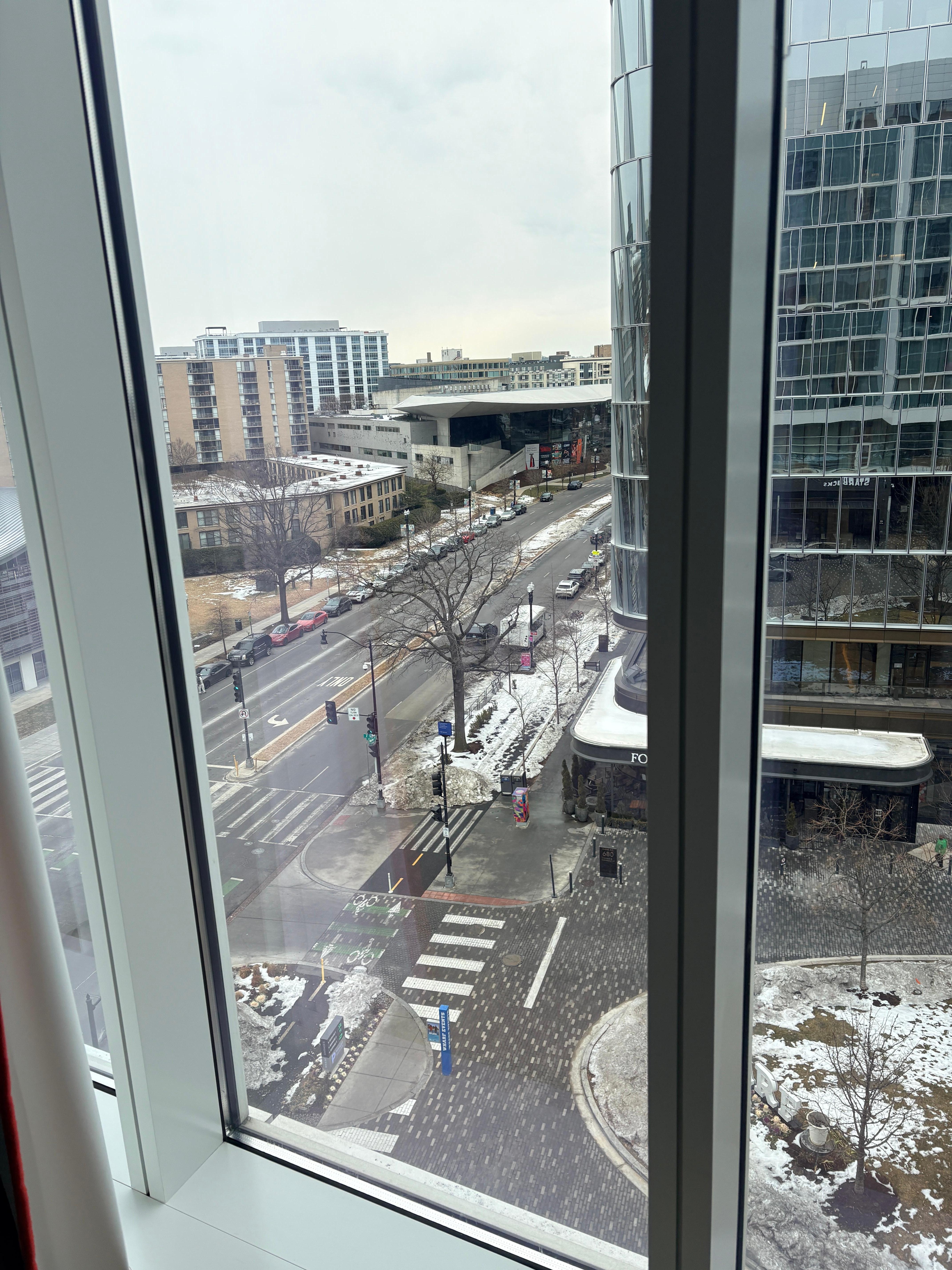 Street view from our room which is across the street from Arena Stage and restaurants.