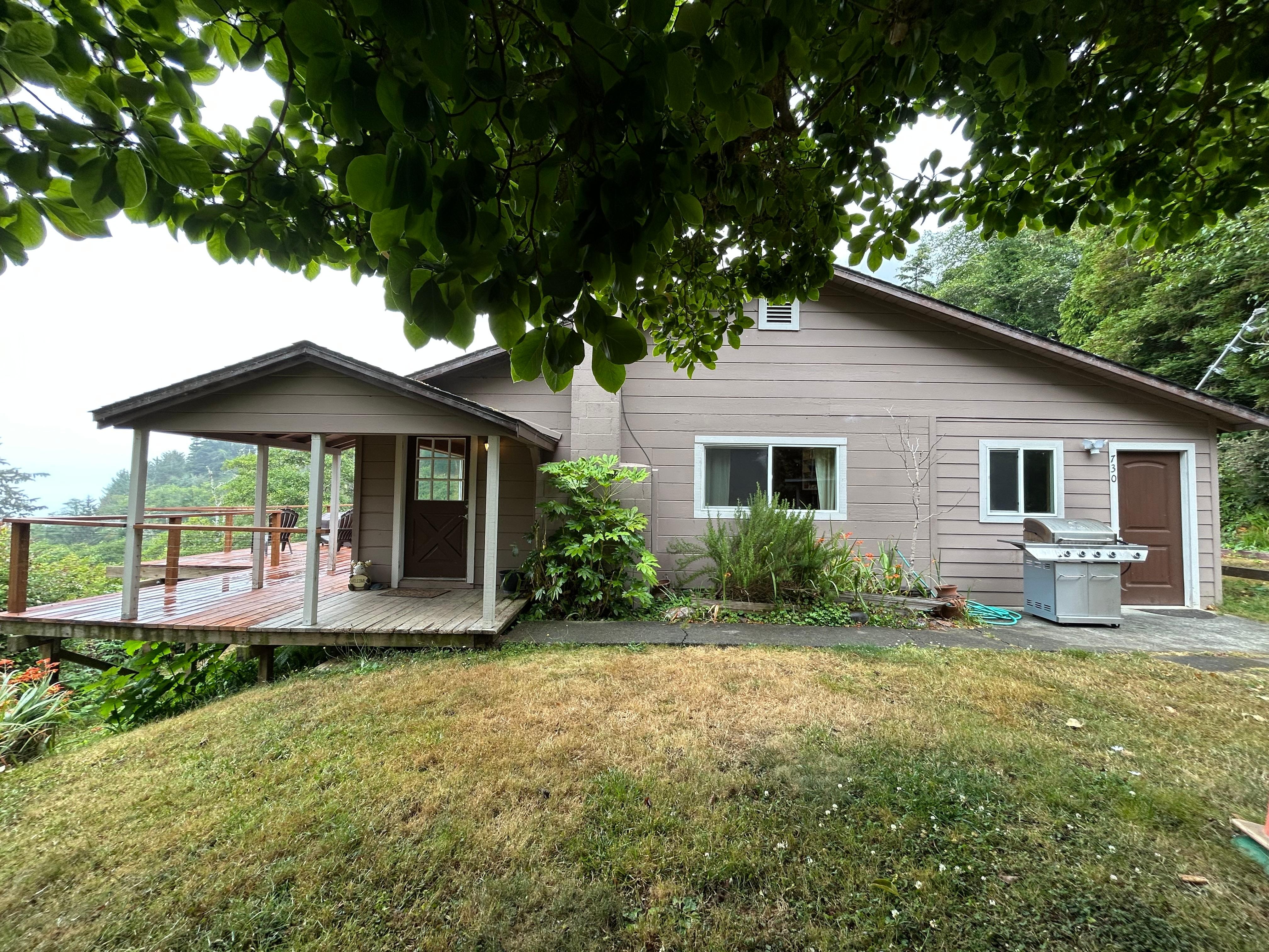 View from the driveway toward the house