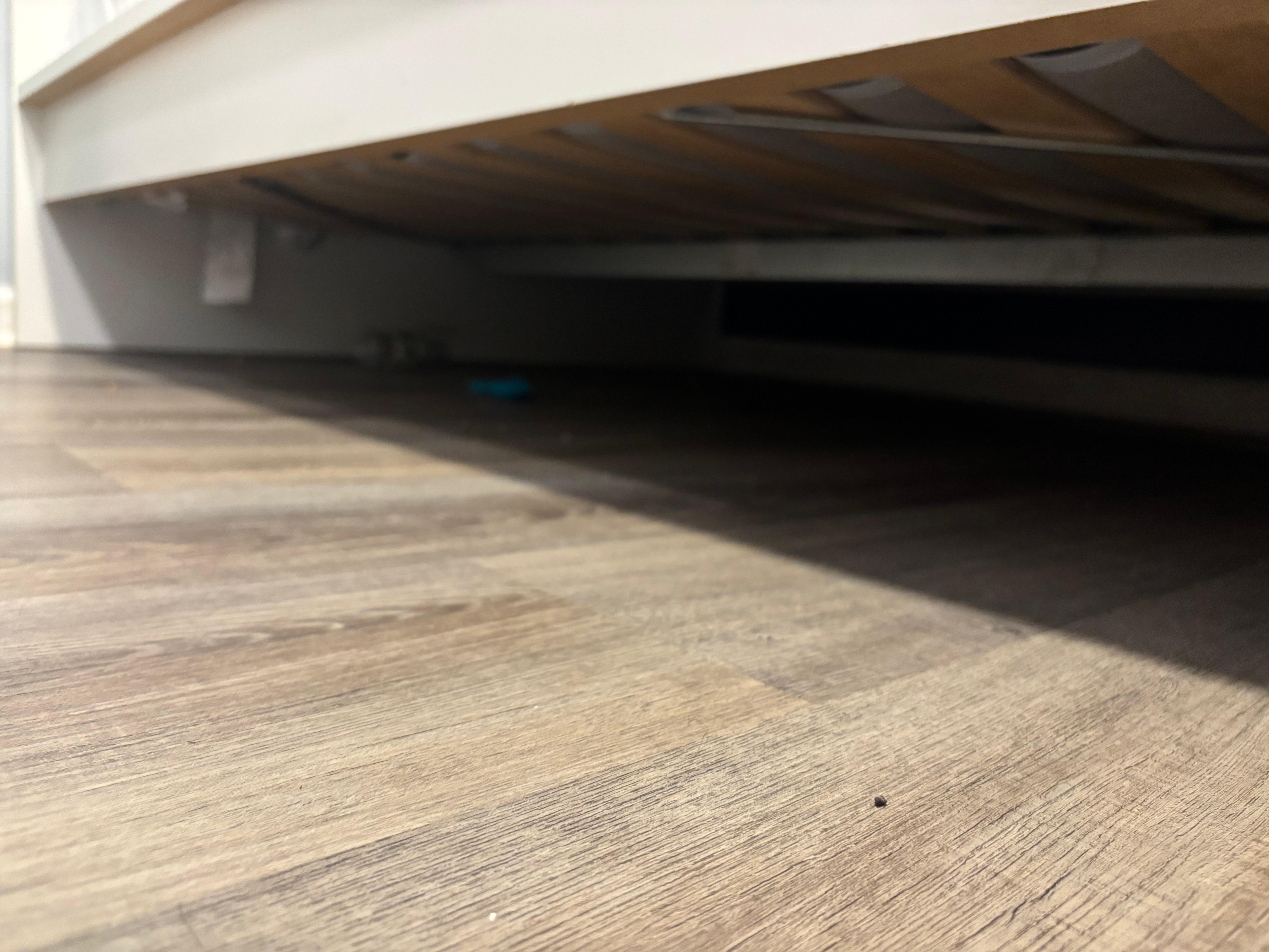 Bottles, dirty socks, and trash under the bed.