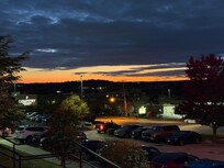 View of western skyline/BWI air traffic from front of hotel (and adjacent Chili’s restaurant parking