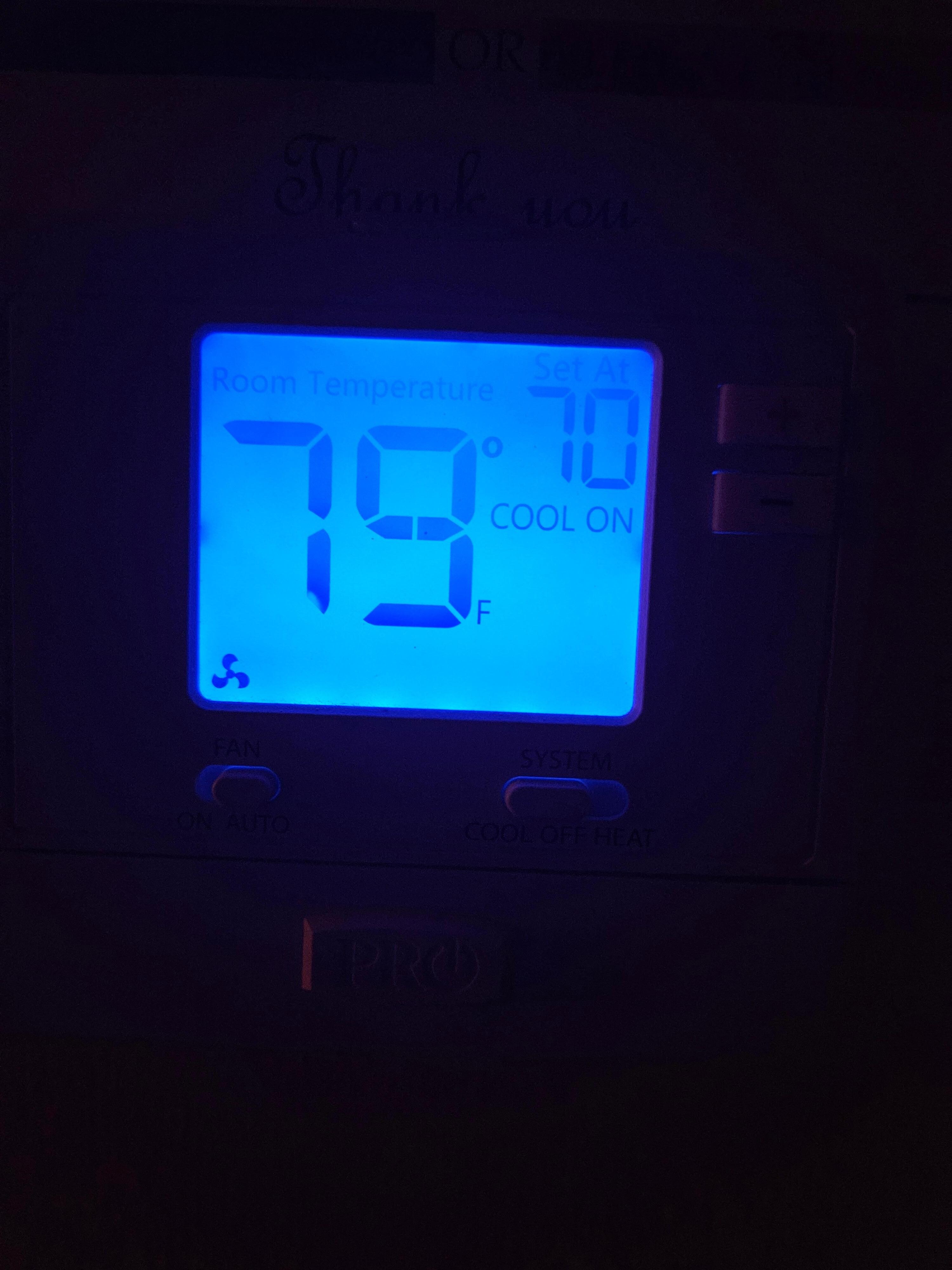 Heat in house at 1 a.m. of non-working a/c. It was as hot INSIDE the house and the temperature outside at the time. 