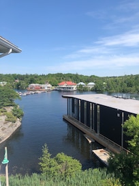 View from our room. We enjoyed a delicious dinner at the restaurant with the red roof.