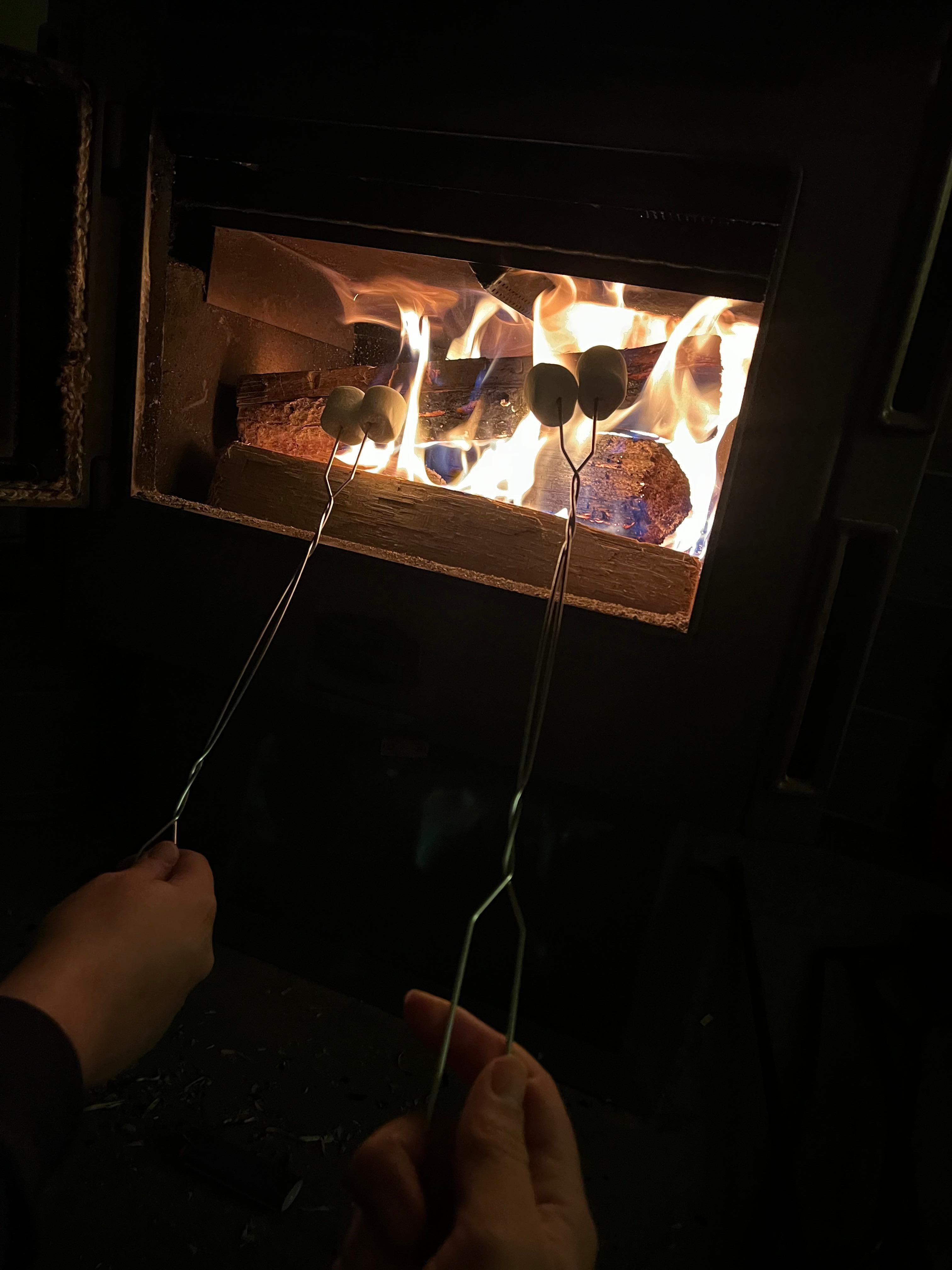 Roasting a few marshmallows in the wood burning stove