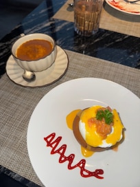 Egg coffee and Egg Benedict with salmon