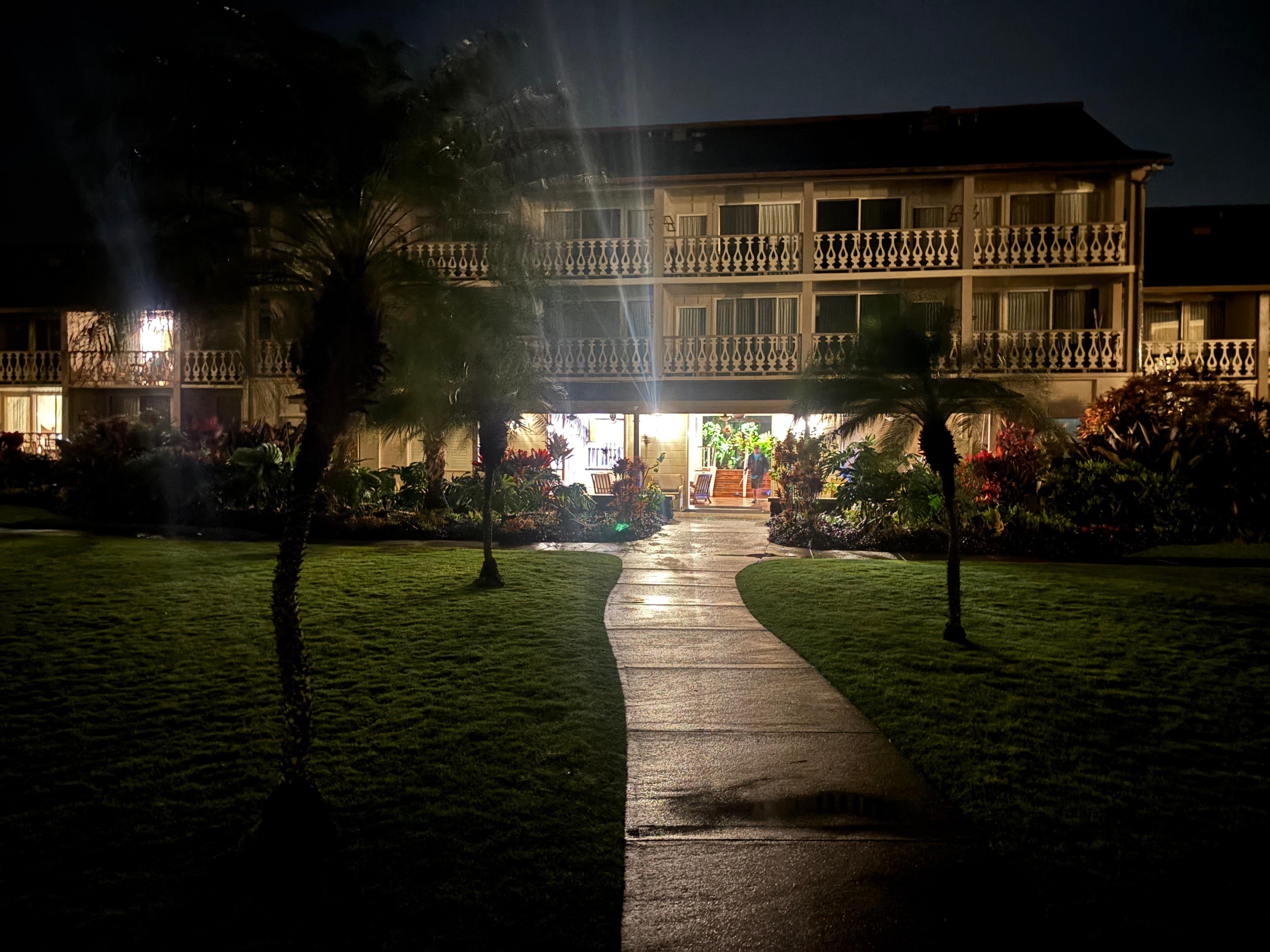 Hotel entrance at night 