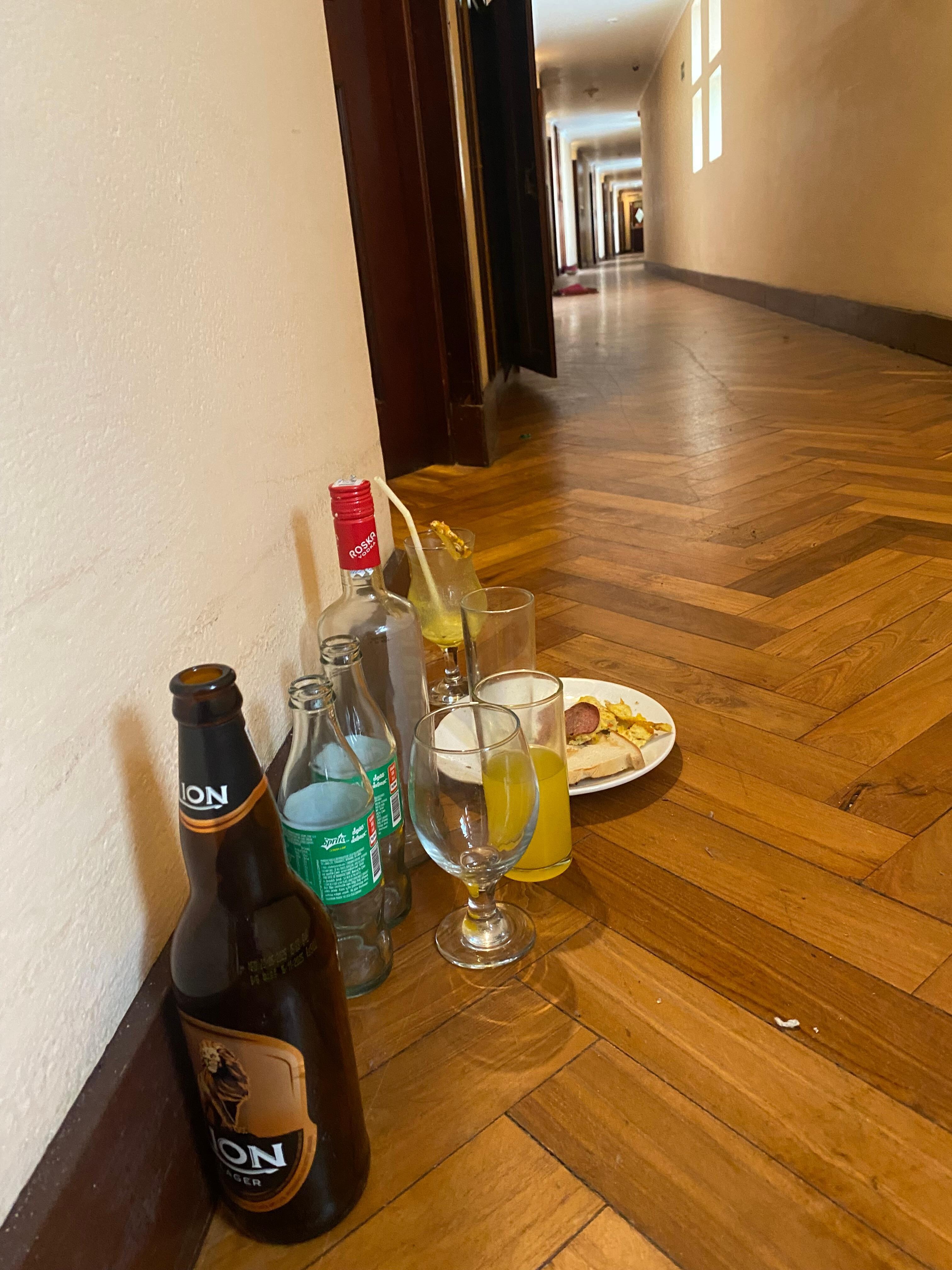 Room service trays with leff over food still in hall all nightâŠ