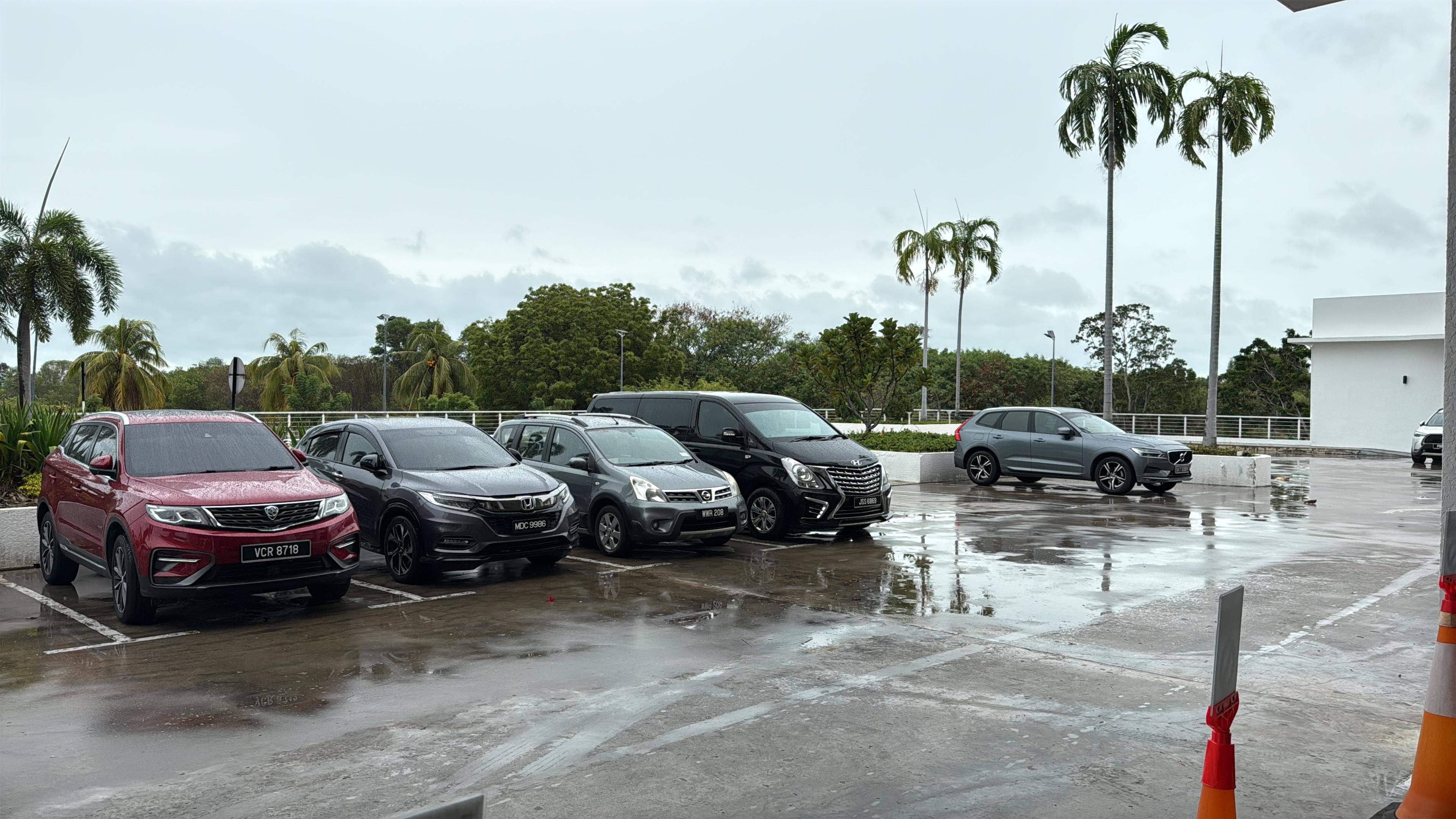 Open car park in front of the Lobby.