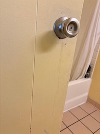 Streak of whatever on the bathroom door