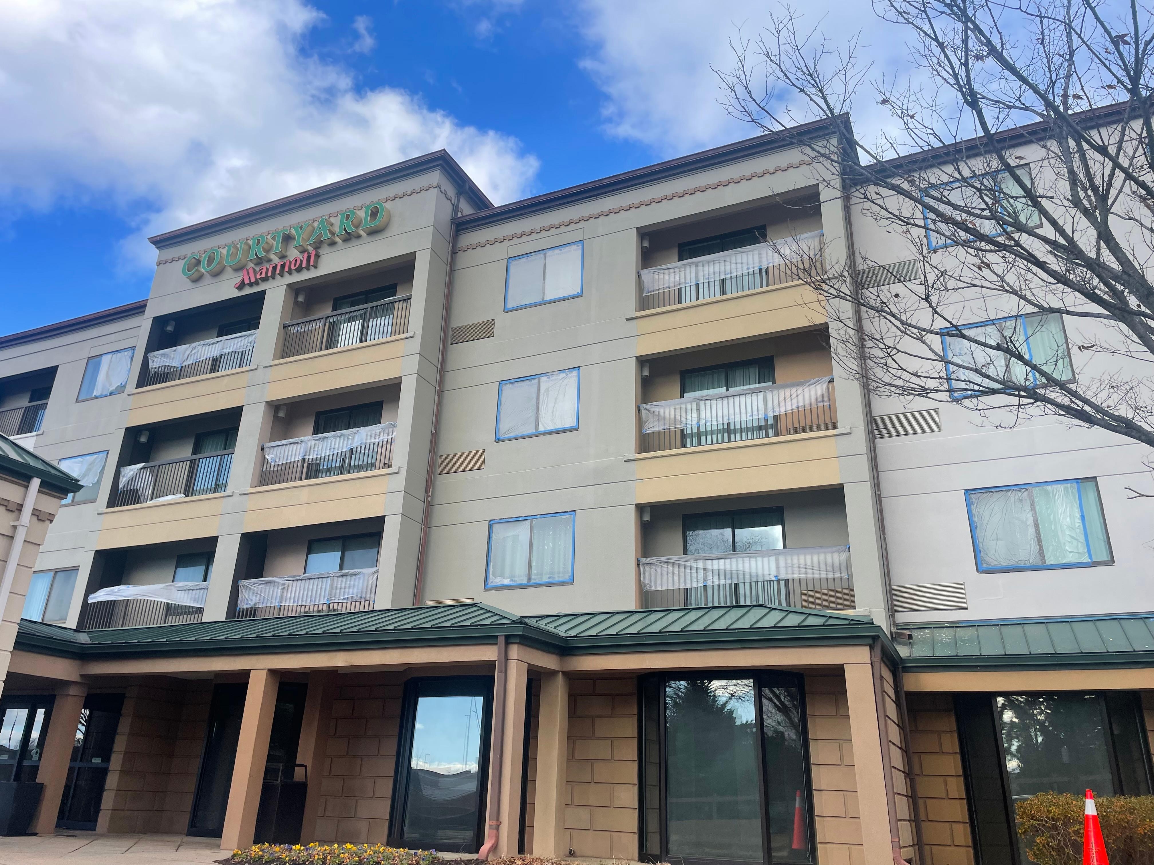 Front entrance to hotel. 