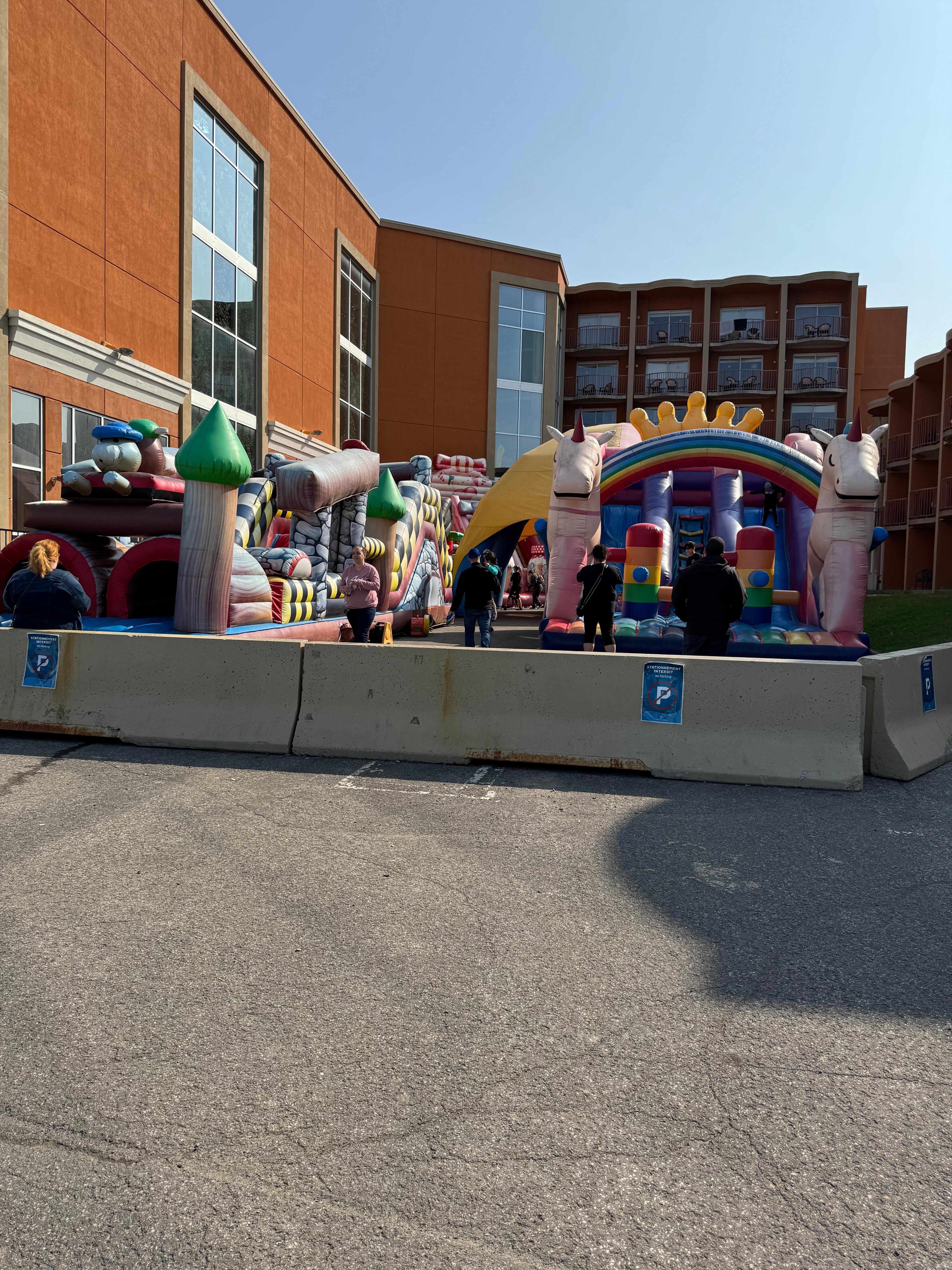 Bouncy castles outside 