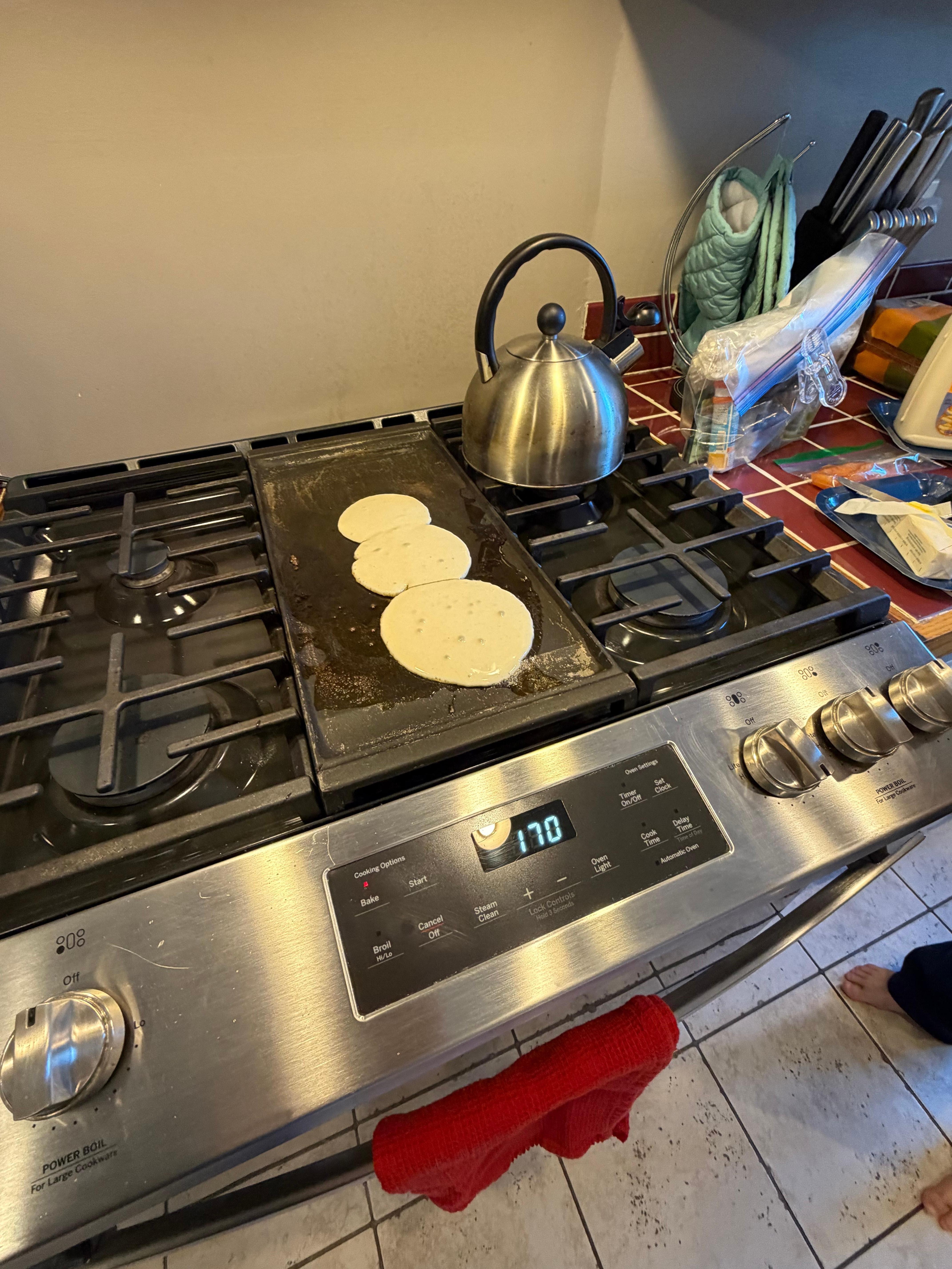Fun snowman pancakes on the griddle!