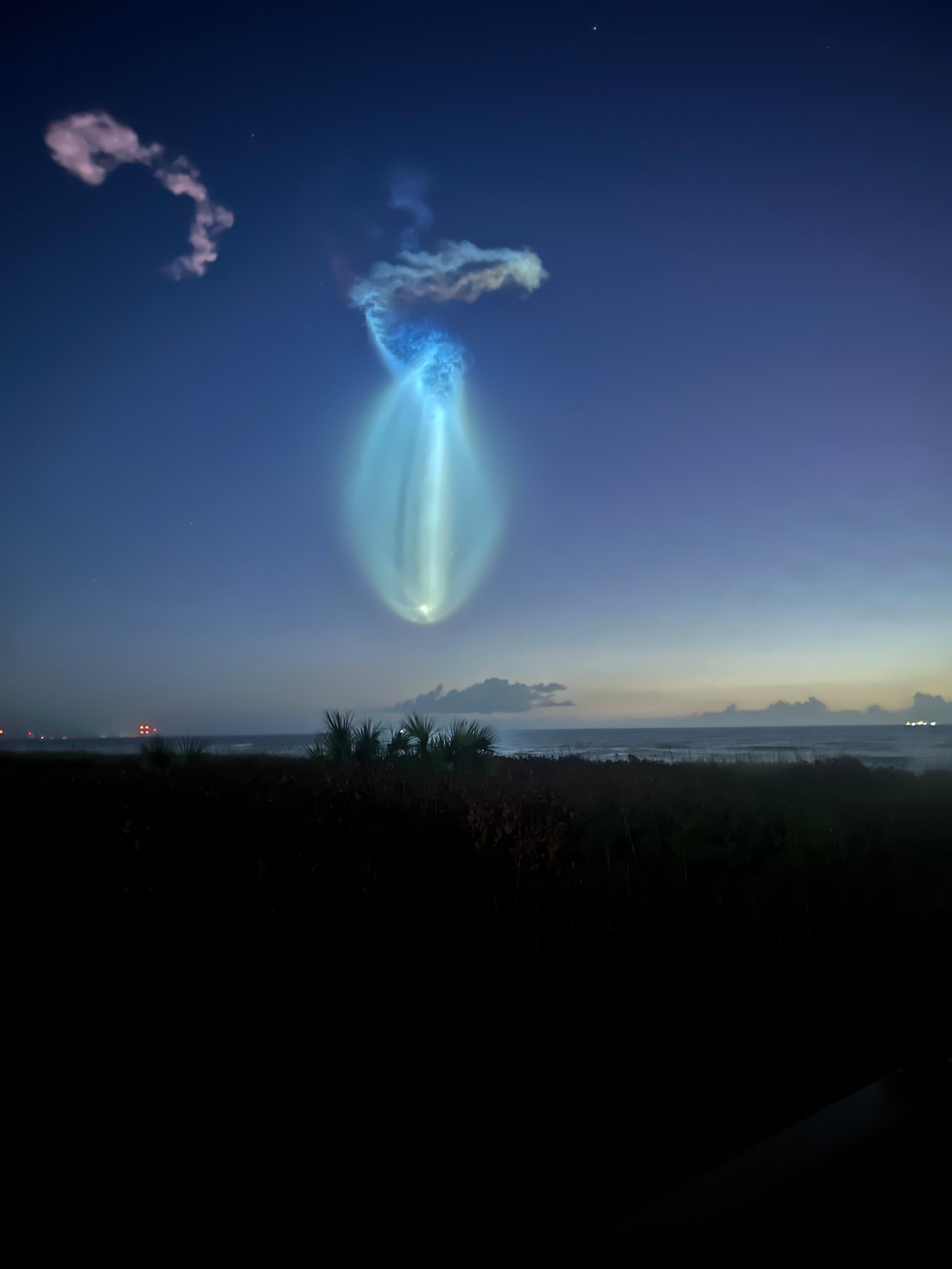 SpaceX rocket returning to docking ship. Views from condo. 