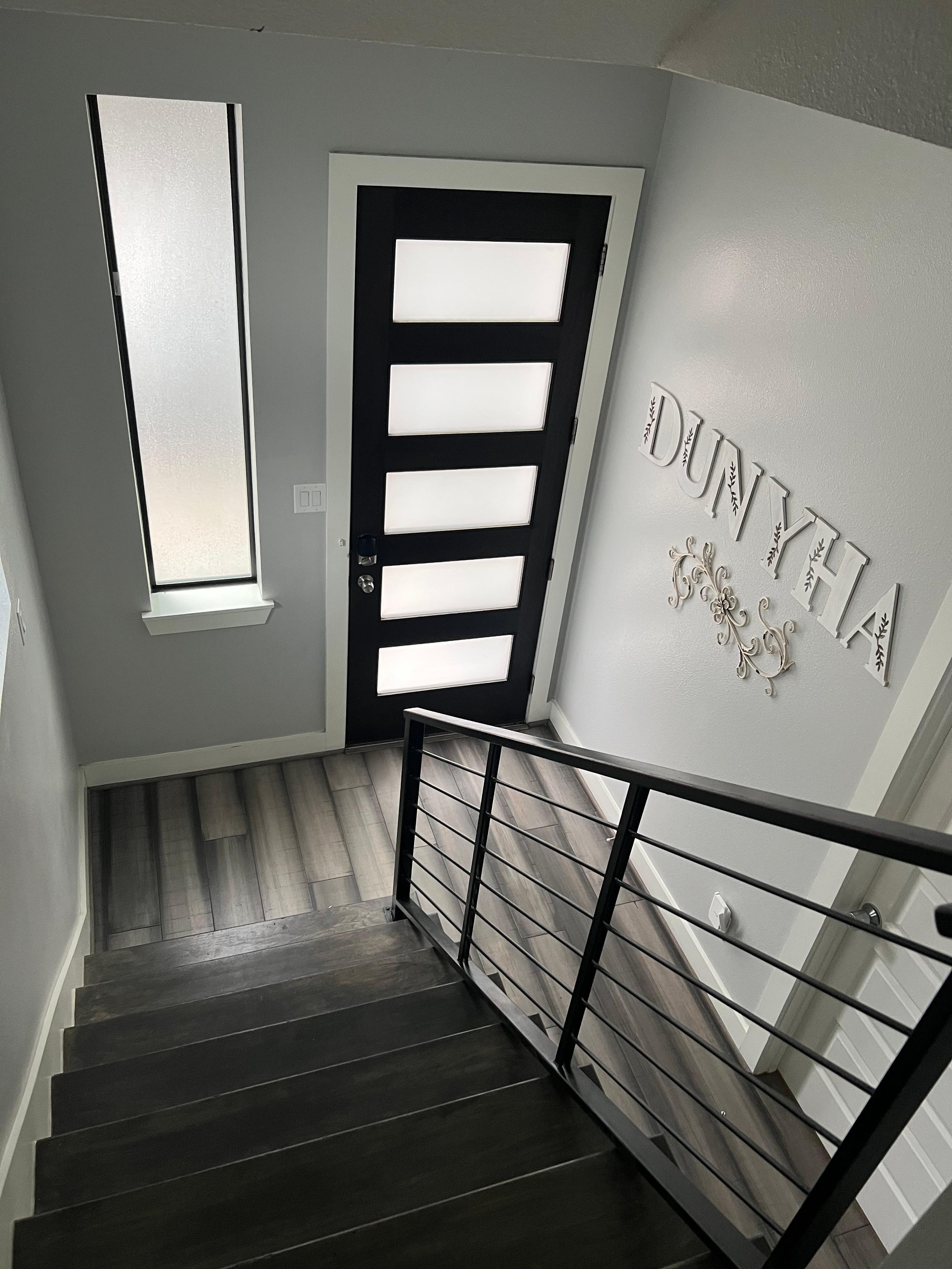 Looking down to the front entrance of the rental.