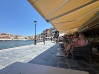View of the restaurants along the harbor