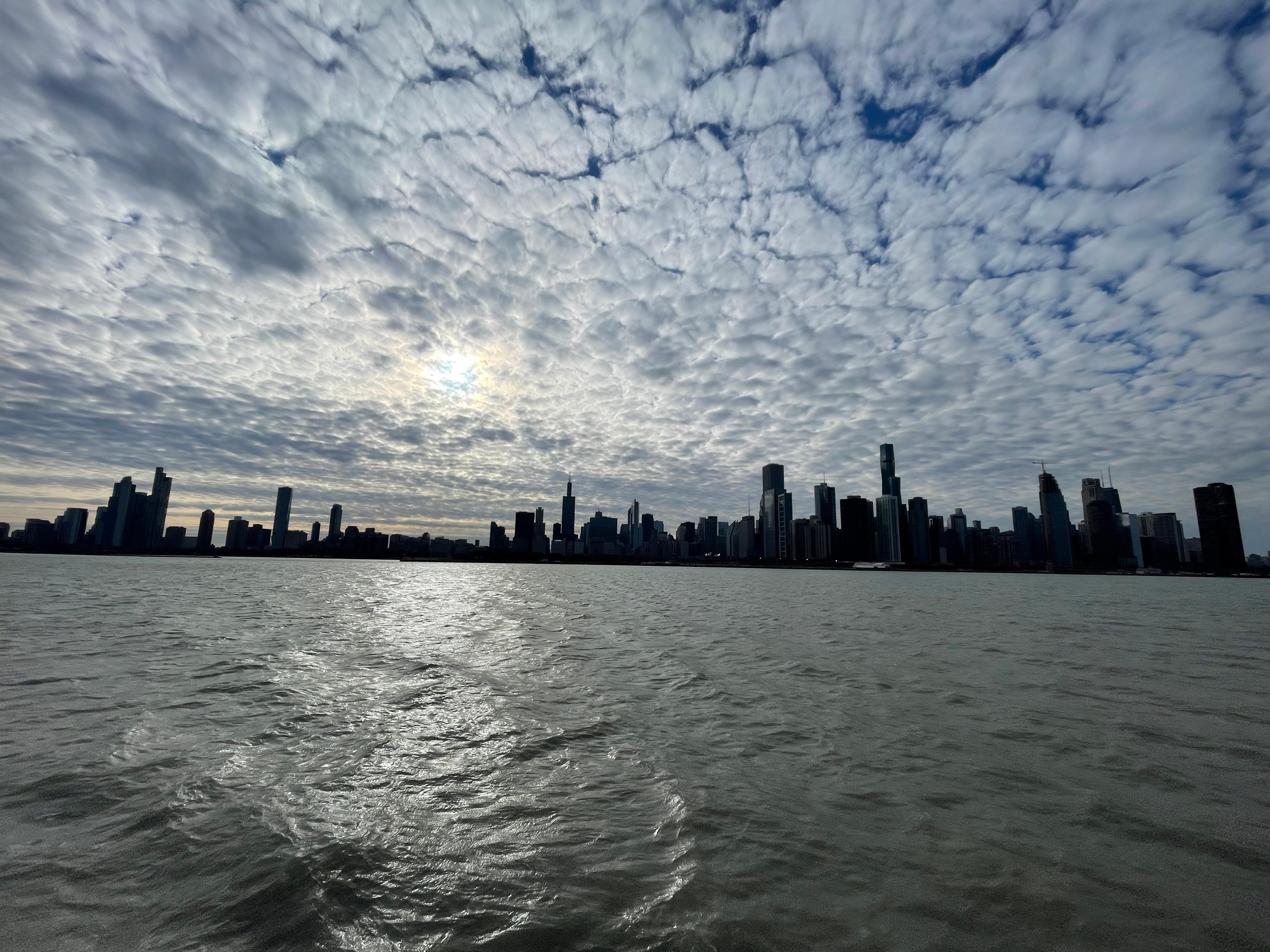 Chicago Skyline from Shoreline Sightseeing Boat at Navy Pier.