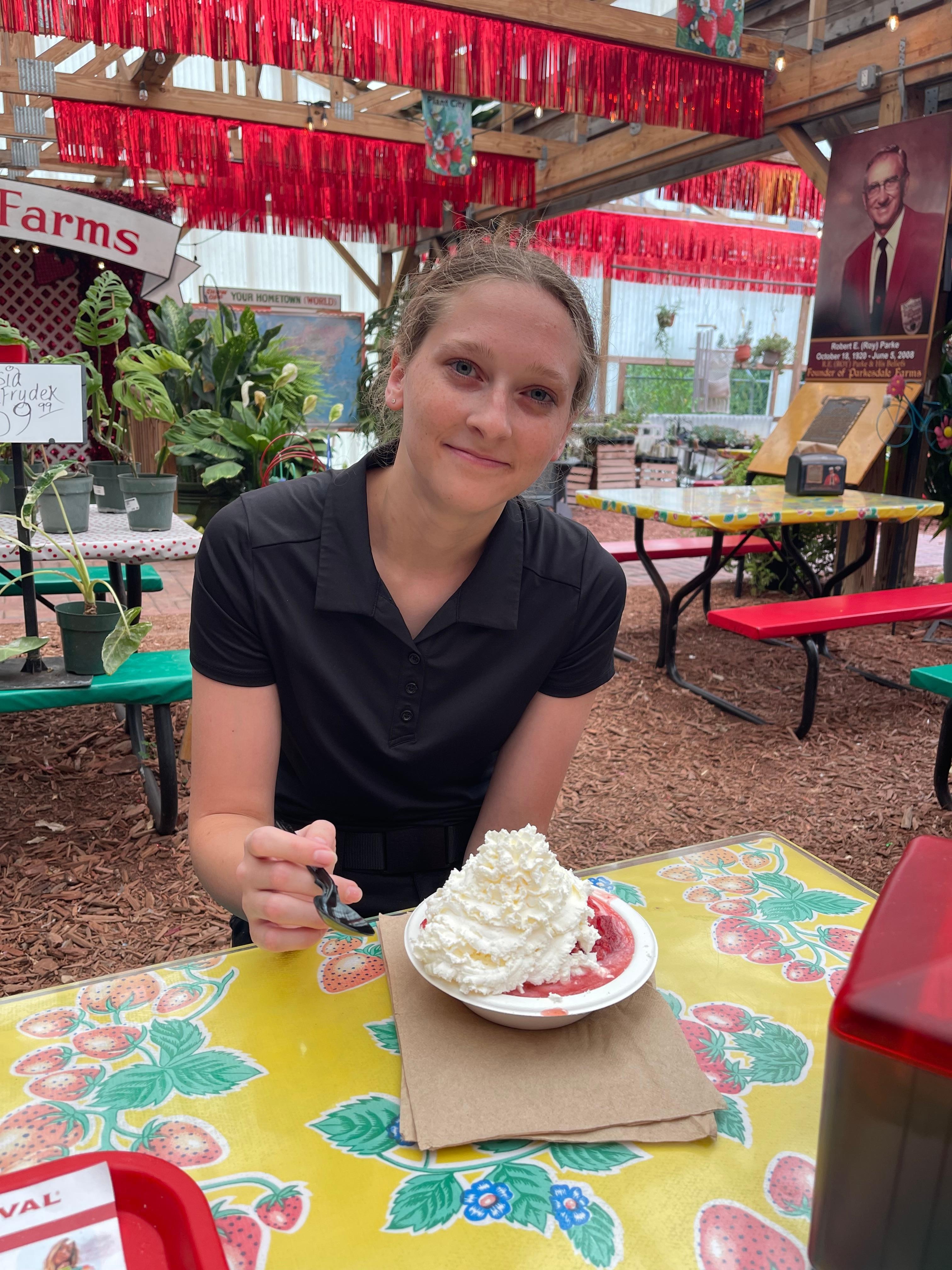 Plant City- ate ice cream with strawberries and whipped cream…yummy!