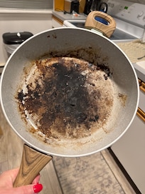 The first night we were going to attempt dinner and after opening the cabinet and seeing this right on top, we went out to eat. How this was missed is beyond me.