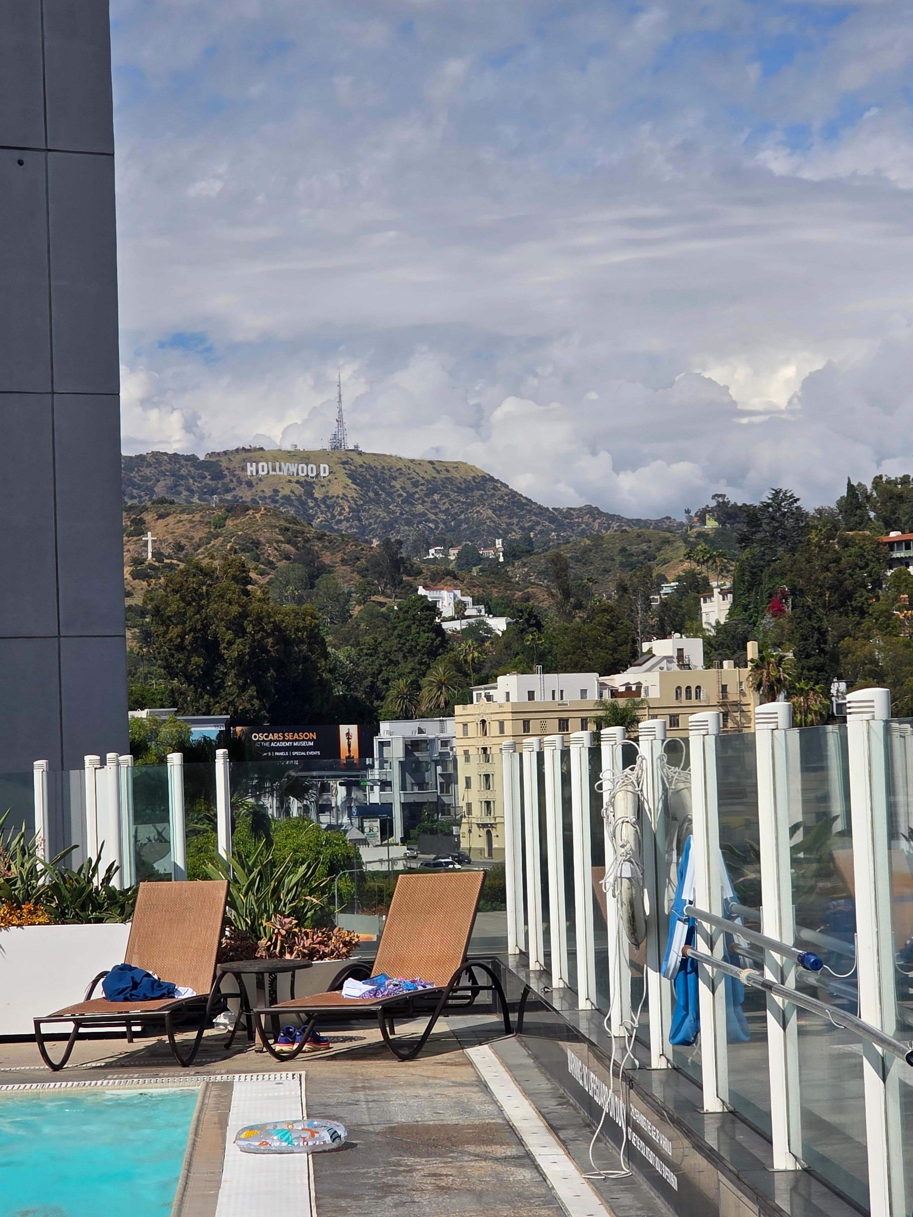 Hollywood sign view from pool