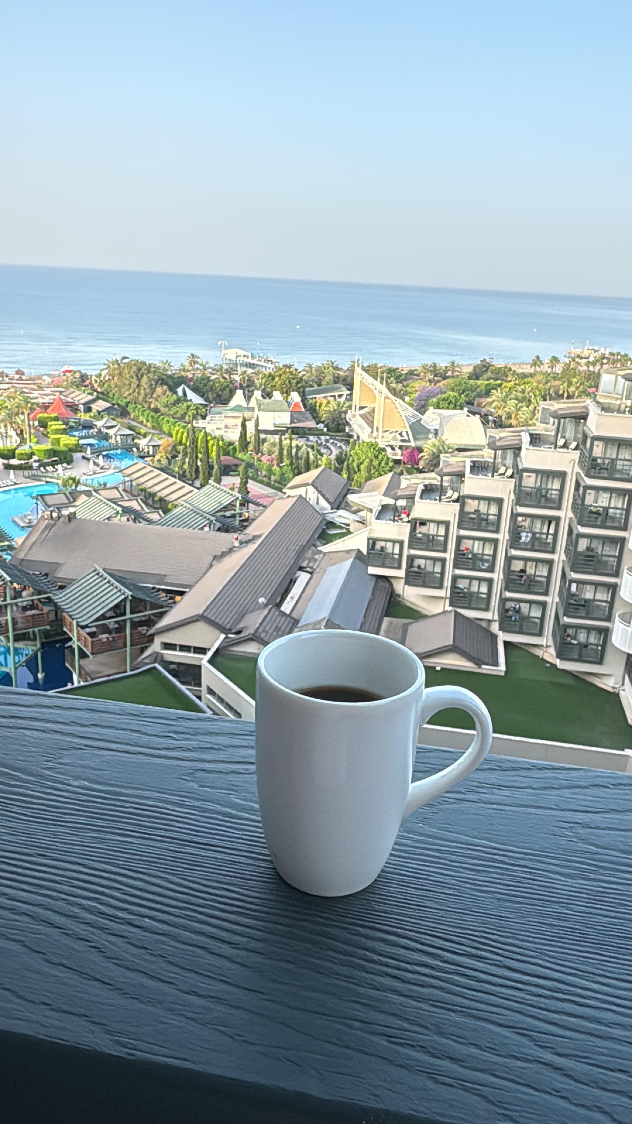 The view from our room, with a nice cup of coffee made in my room