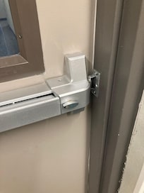 Fire door in position to latch