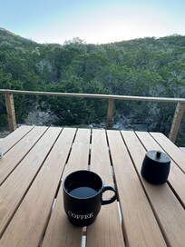 Coffee on the back porch.