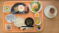 Breakfast at hotel restaurant.