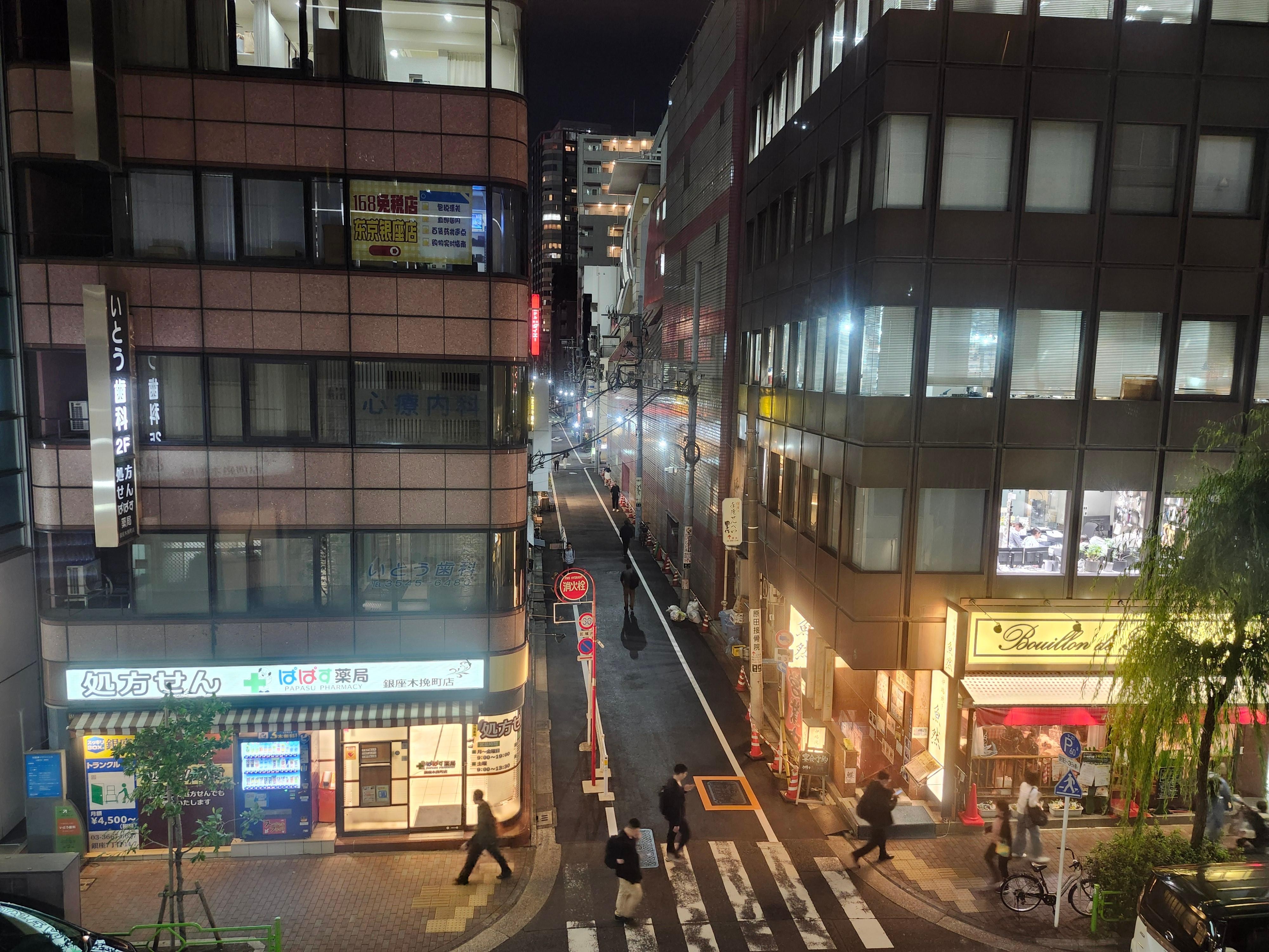 View from our room of a quiet side street. The windows open, so if the room feels small, opening the windows for fresh air helps!
